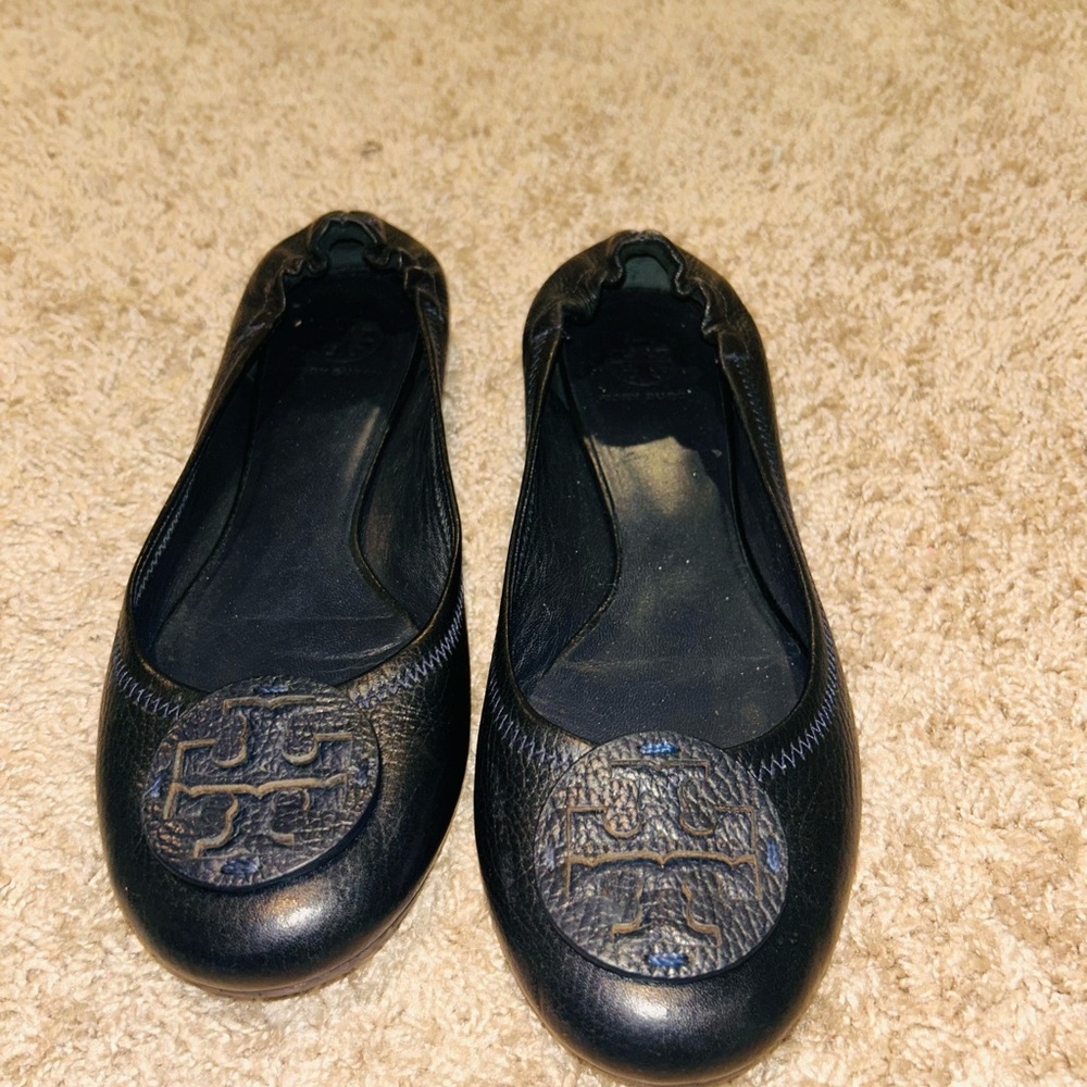 Tory Burch Navy Blue Leather Ballet Flats 10.5